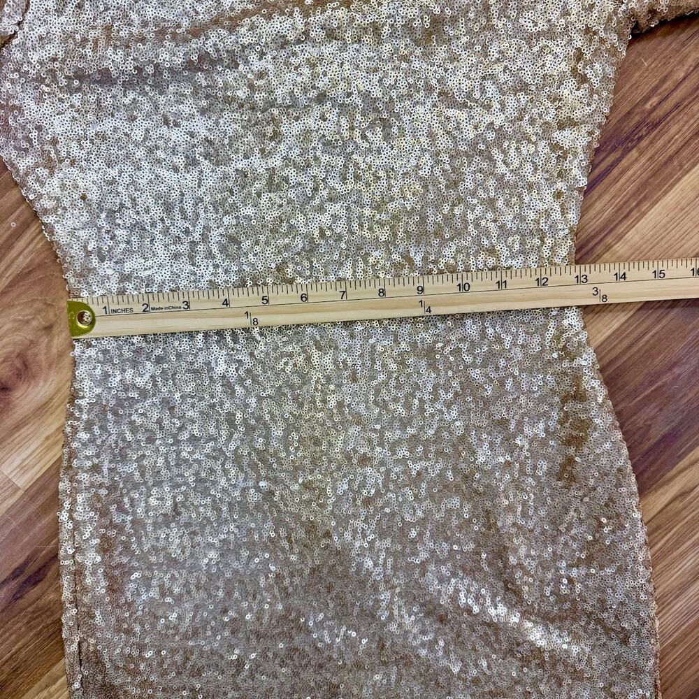 Sexy Gold Sequin 3/4 Sleeve Mini Dress SM Party Holiday NYE Cocktail Coquette - Picture 7 of 8